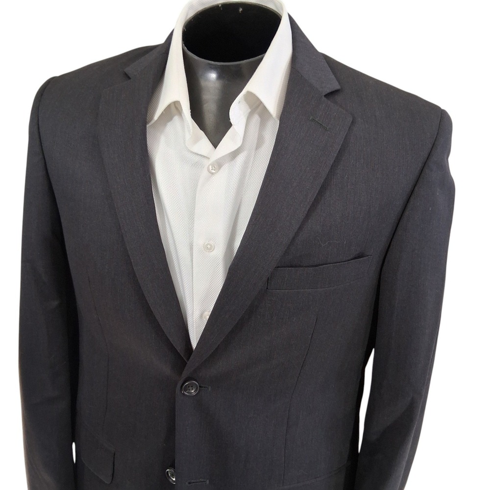 Wilke Rodriguez Suit 40R 34x30 Gray Heathered Wool Double Vent Flat Front Modern